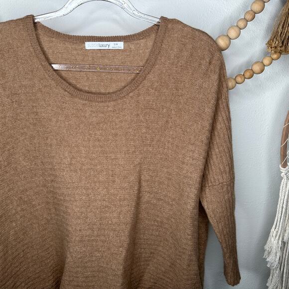 Subtle Luxury Tan Hi Lo Cashmere Sweater - Picture 2 of 5
